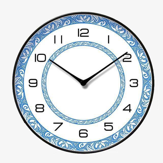 Horloge murale ronde blanche et motifs bleus Chansrun - vue 2 sur 3