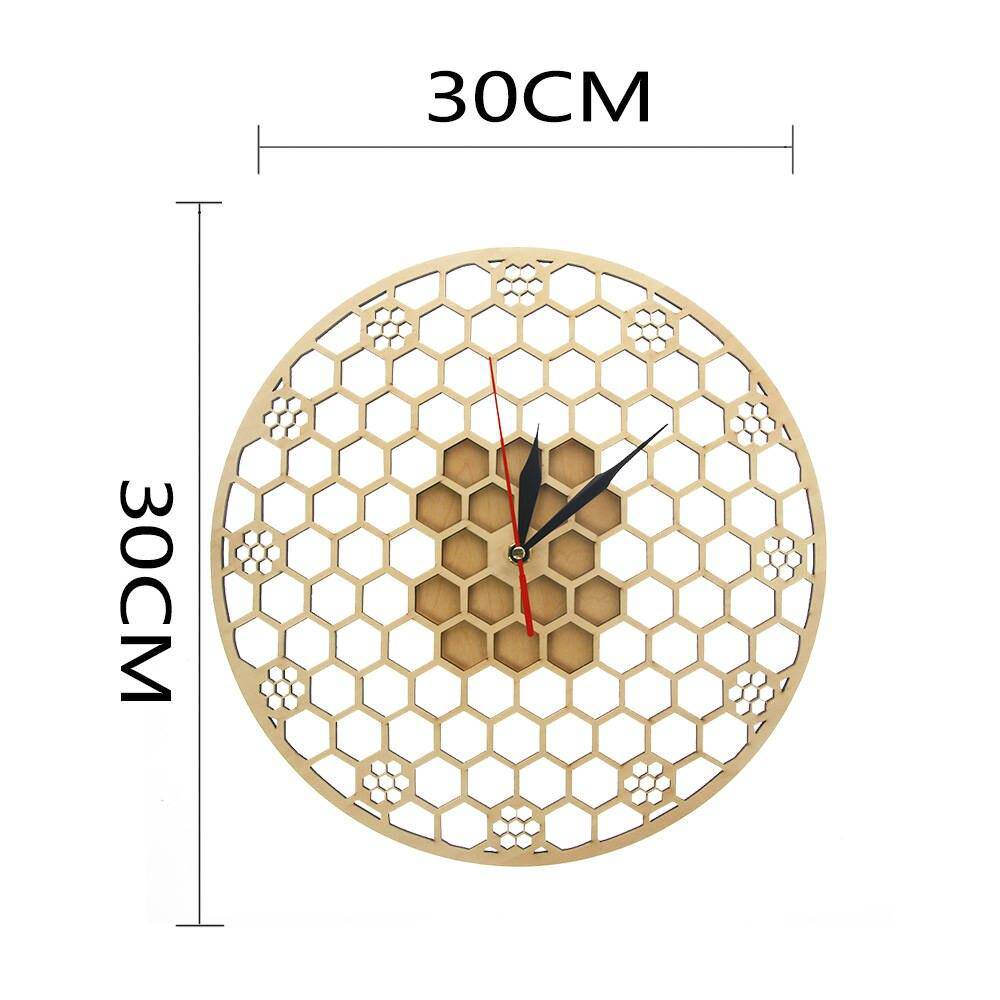 Horloge murale ronde en bois avec hexagones 30cm Honey - vue 7 sur 6