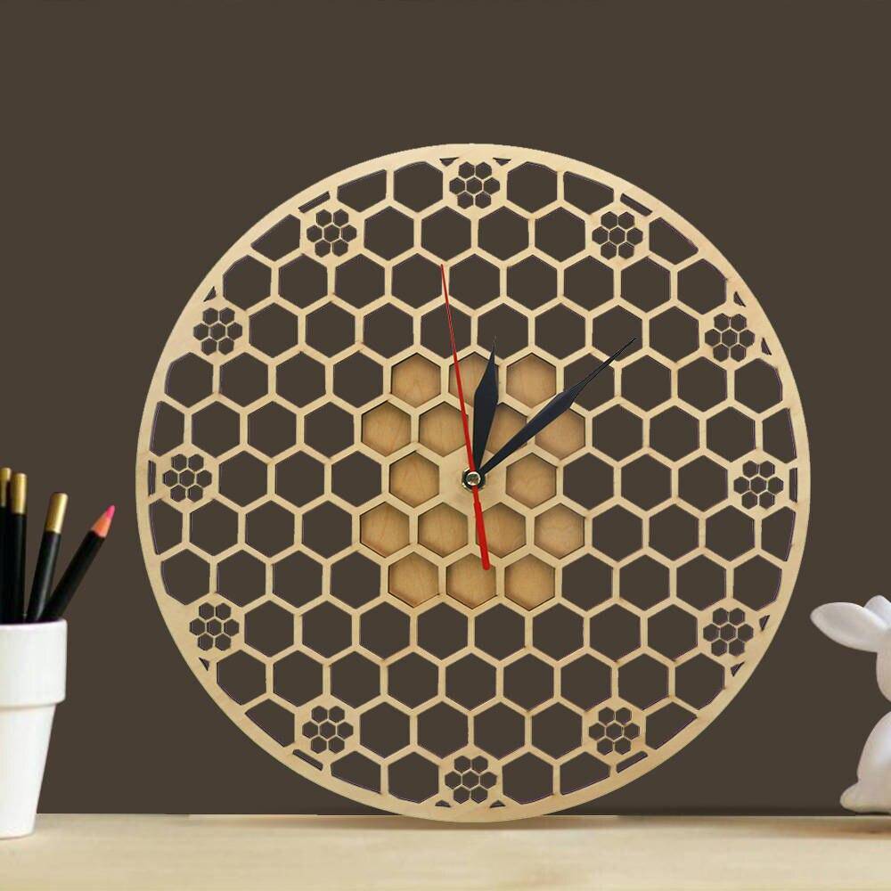 Horloge murale ronde en bois avec hexagones 30cm Honey - vue 5 sur 6
