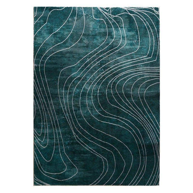 Tapis rectangle vert aux rayures blanches style Shen - vue 4 sur 3