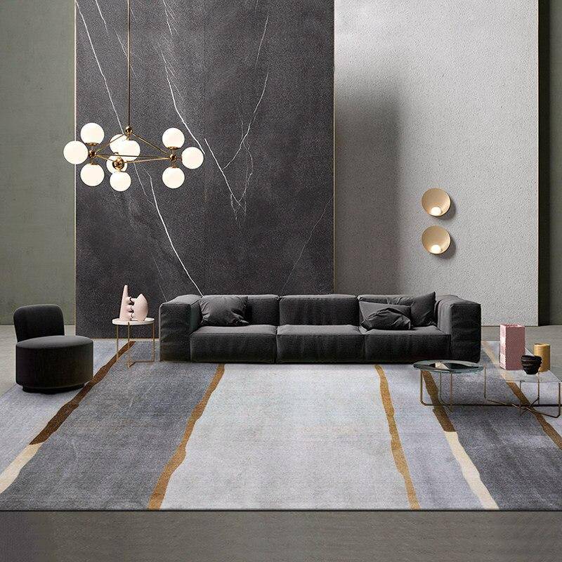 Tapis rectangle moderne gris et doré Luxury