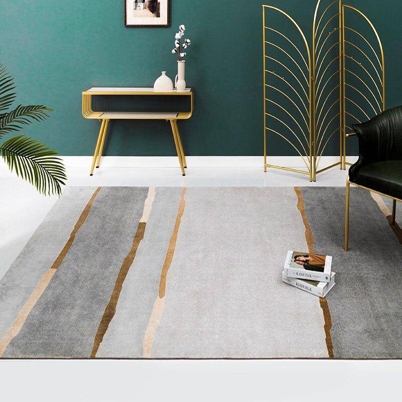 Tapis rectangle moderne gris et doré Luxury