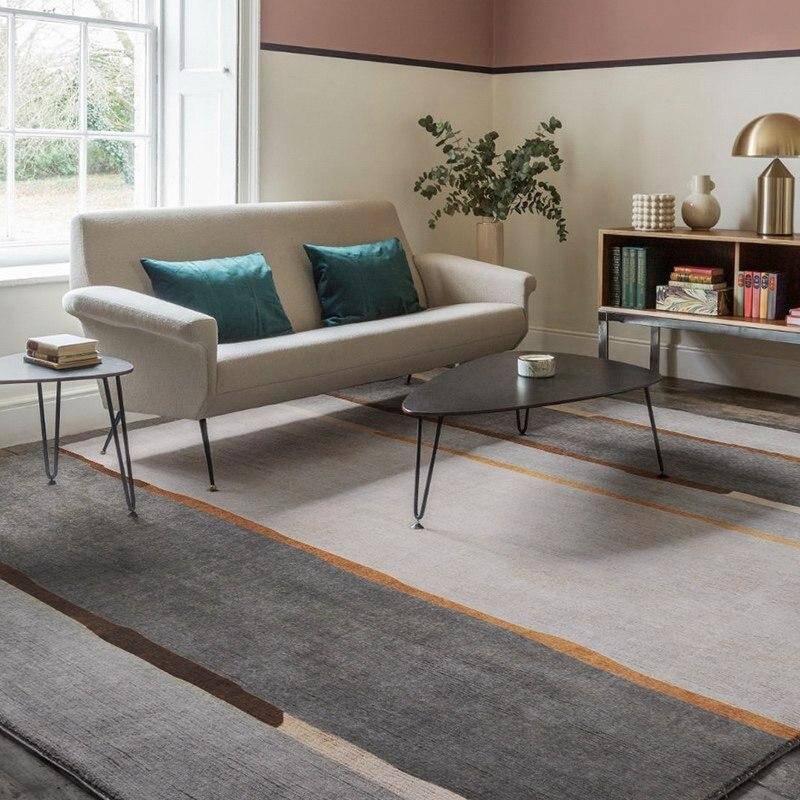Tapis rectangle moderne gris et doré Luxury