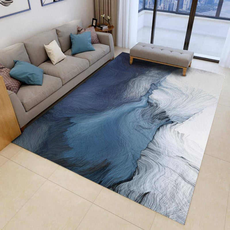 Tapis rectangle moderne bleu et blanc style abstrait