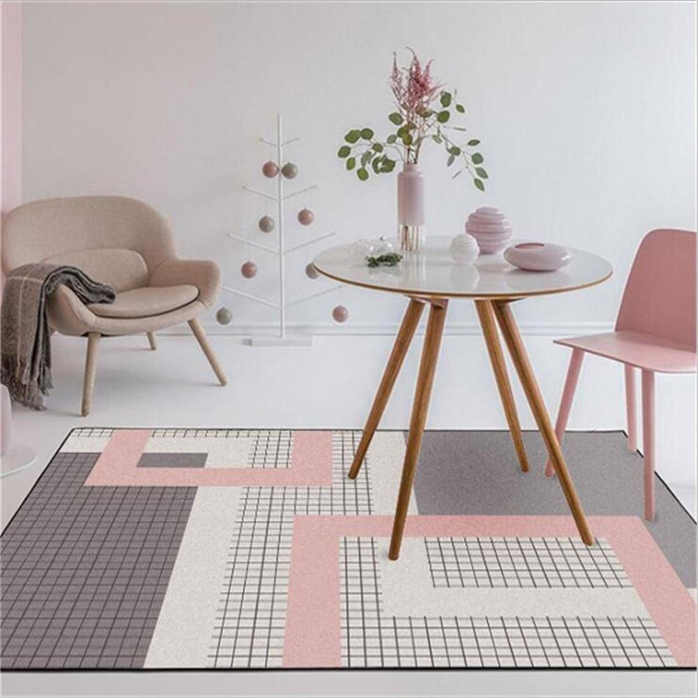 Tapis moderne gris et rose style géométrique - vue 3 sur 3