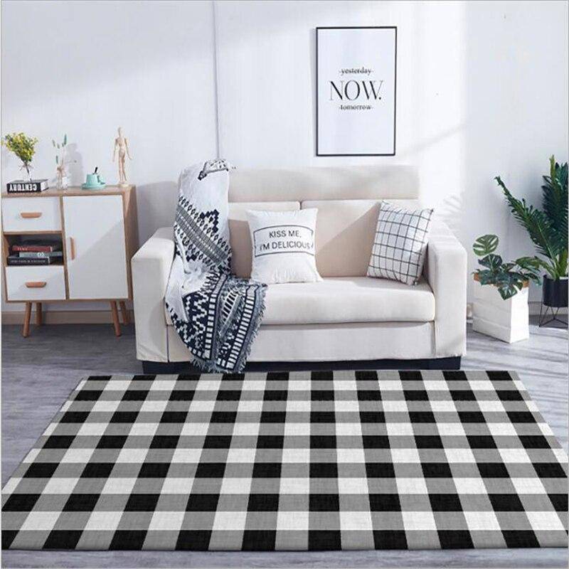 Tapis rectangle à quadrillage noir et blanc - vue 3 sur 5