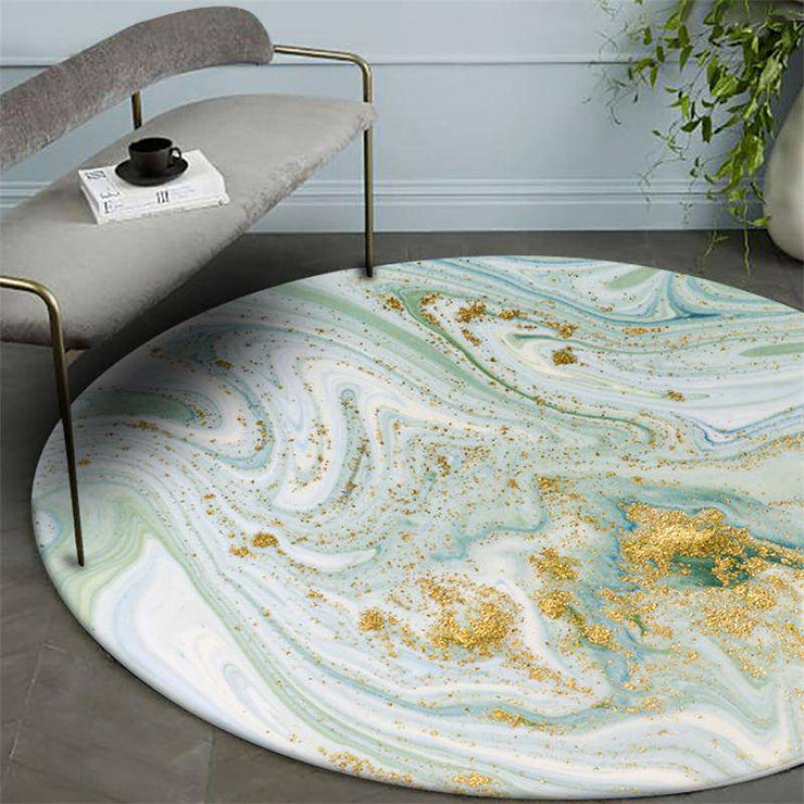 Tapis rond abstrait vert et doré