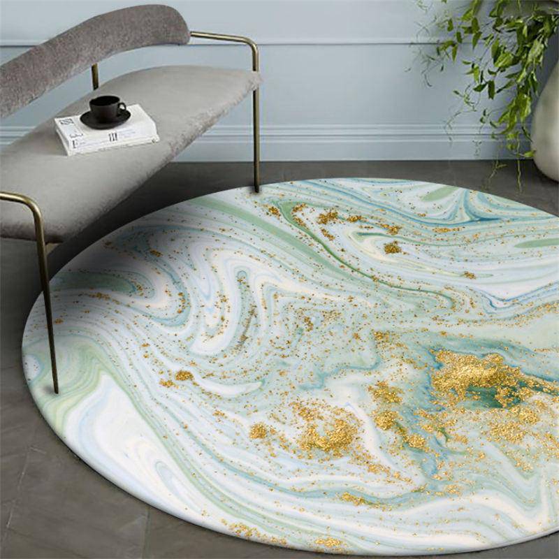 Tapis rond abstrait vert et doré - vue 3 sur 5