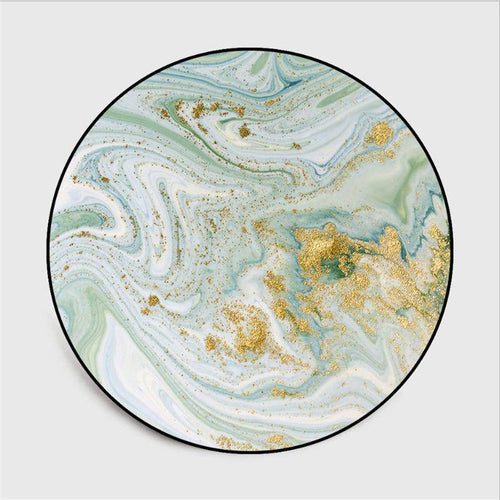 Tapis rond abstrait vert et doré