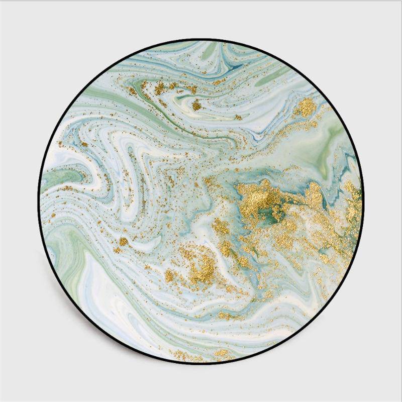 Tapis rond abstrait vert et doré - vue 6 sur 5