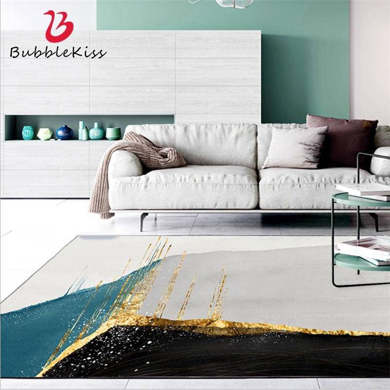 Tapis design vintage touches de bleu et de doré Gold B - vue 2 sur 3