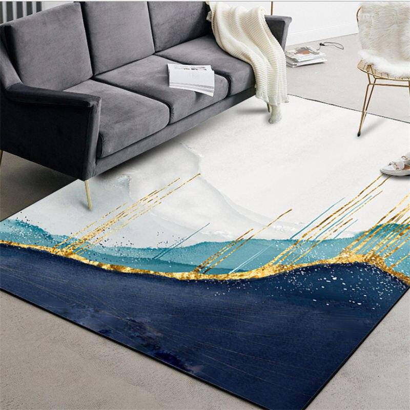 Tapis design vintage touches de bleu et de doré Gold C - vue 3 sur 3