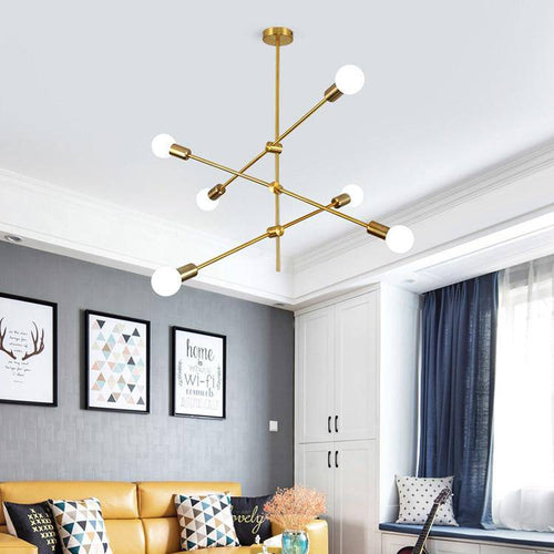 Lustre design à LED en tubes dorés Loft