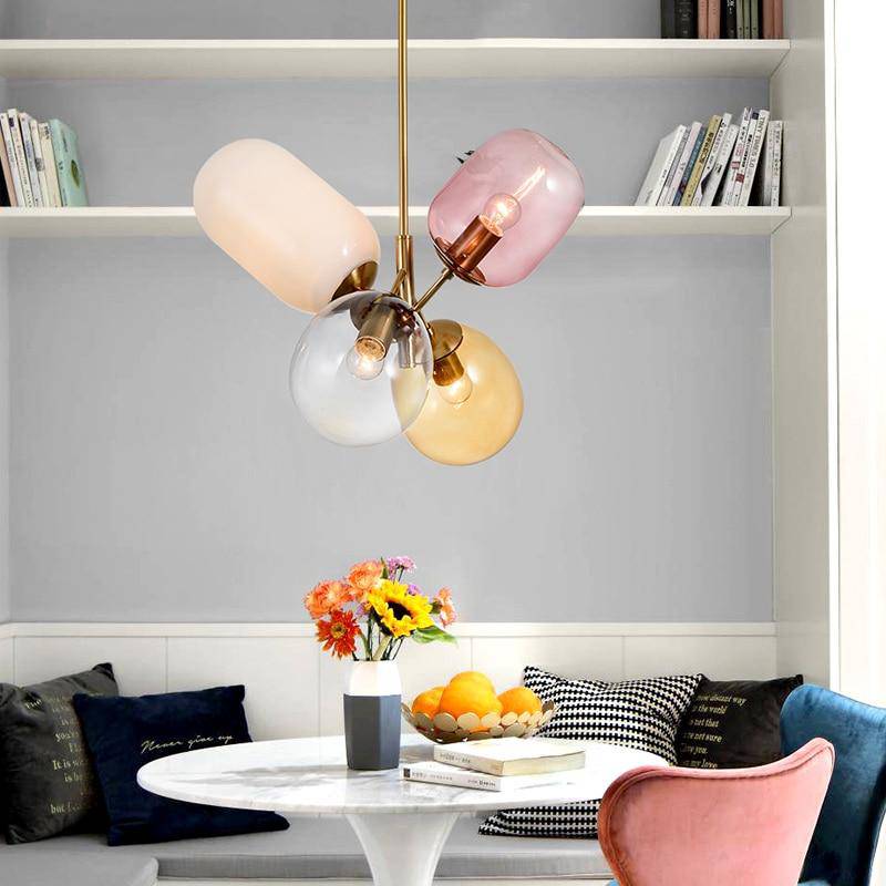 Suspension design LED avec abats-jours colorés Nordic