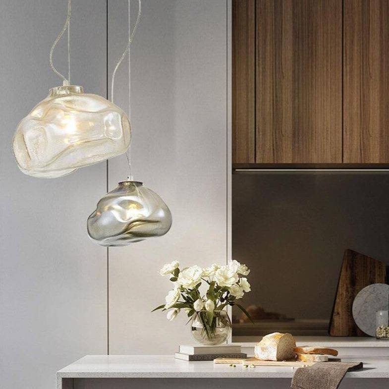 Suspension design LED en verre déformé de couleur Lofty