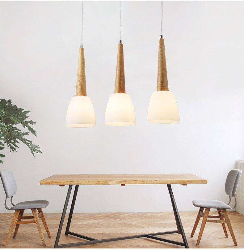 Suspension LED design en verre et bois conique - vue 4 sur 6