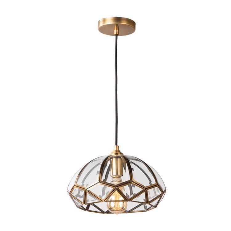 Suspension design LED avec abat-jour géométrique en verre et métal doré - vue 4 sur 5