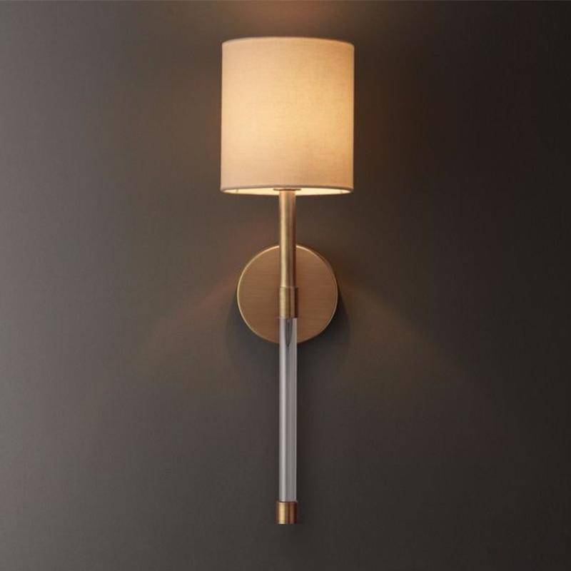 Applique murale moderne LED avec abat-jour beige et tige métal rétro - vue 3 sur 3