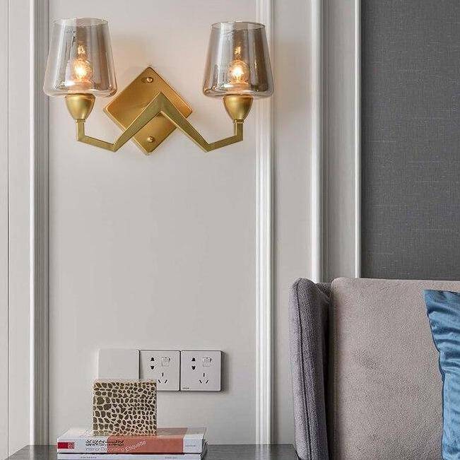 Applique murale design LED dorée avec abat-jour rétro en verre - vue 3 sur 6