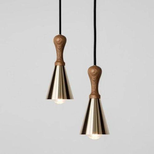 Suspension design LED en bois avec abat-jour conique métal Creative