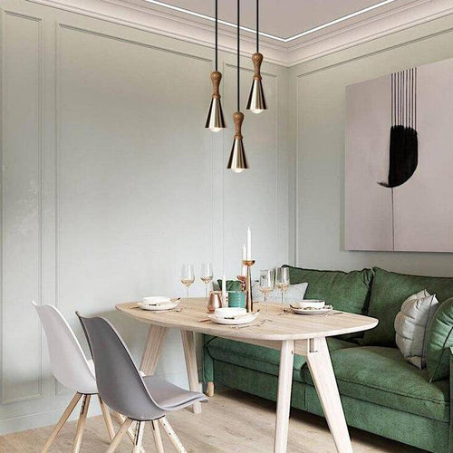 Suspension design LED en bois avec abat-jour conique métal Creative
