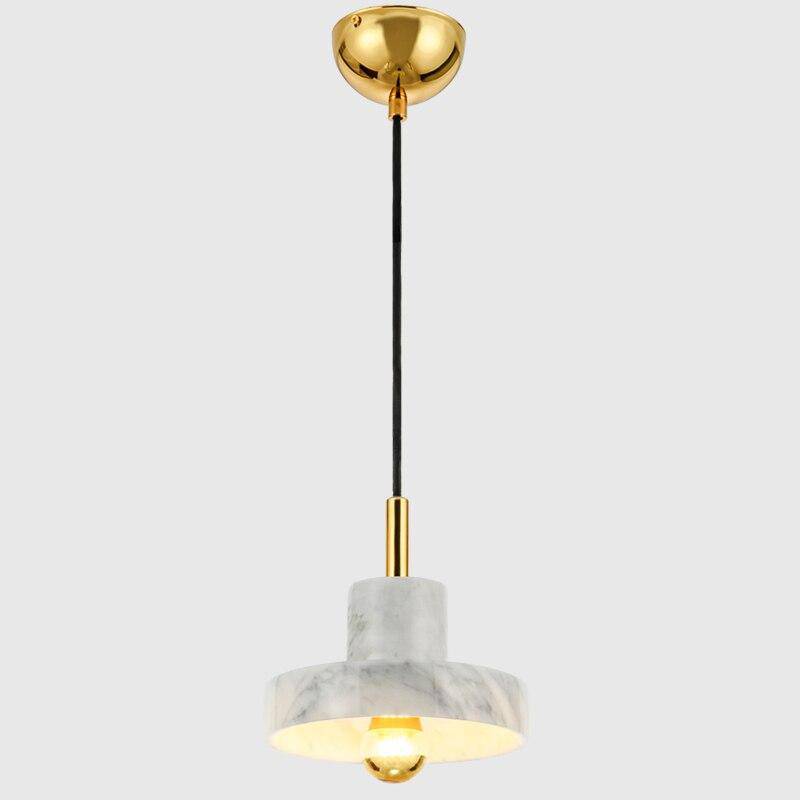 Suspension design LED avec abat-jour arrondi en marbre blanc et doré - vue 8 sur 7