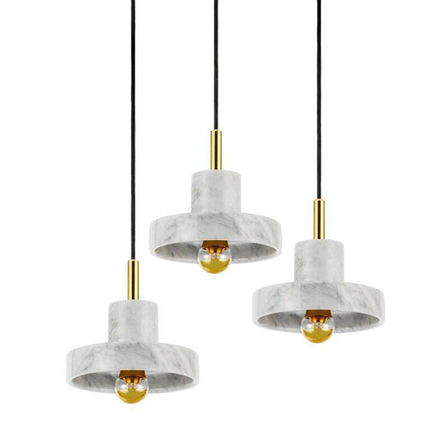 Suspension design LED avec abat-jour arrondi en marbre blanc et doré