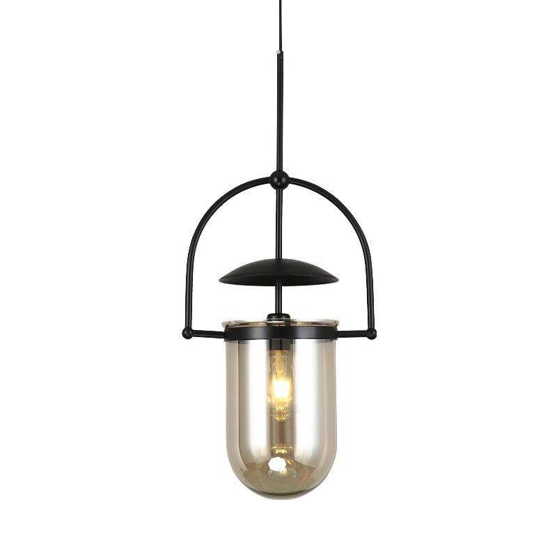 Suspension design à LED avec verre arrondi et métal industriel