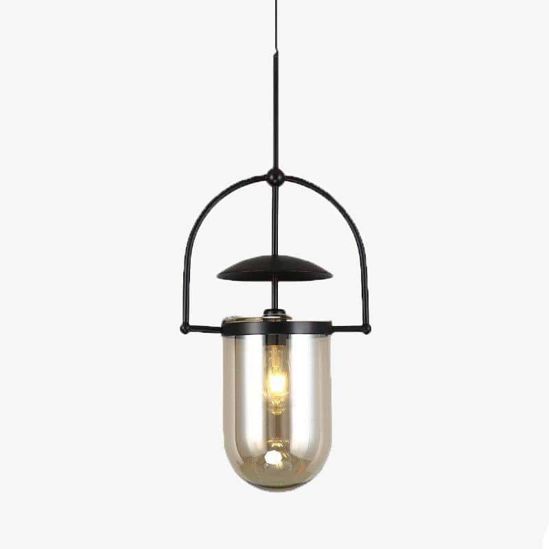 Suspension design à LED avec verre arrondi et métal industriel