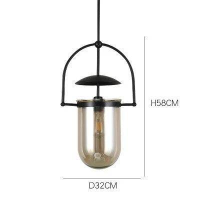 Suspension design à LED avec verre arrondi et métal industriel