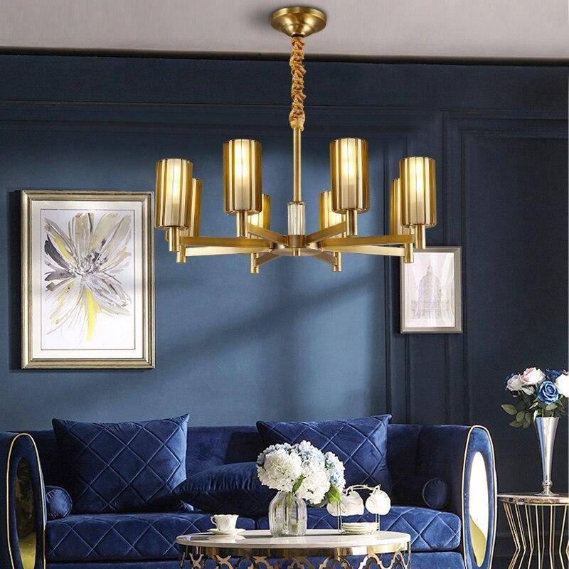 Lustre design LED en métal avec plusieurs abat-jours dorés Luxury - vue 6 sur 8