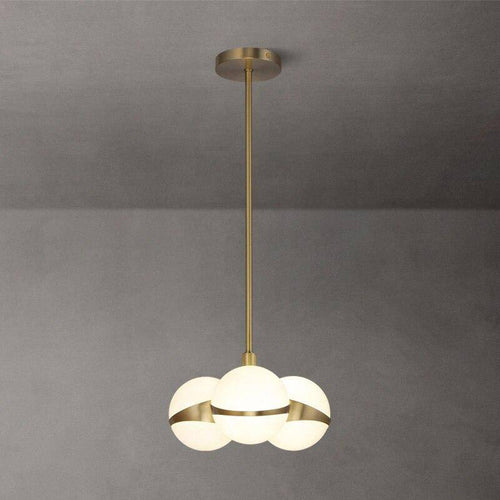 Suspension design LED tube dorée avec plusieurs boules blanches