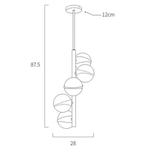 Suspension design LED tube dorée avec plusieurs boules blanches
