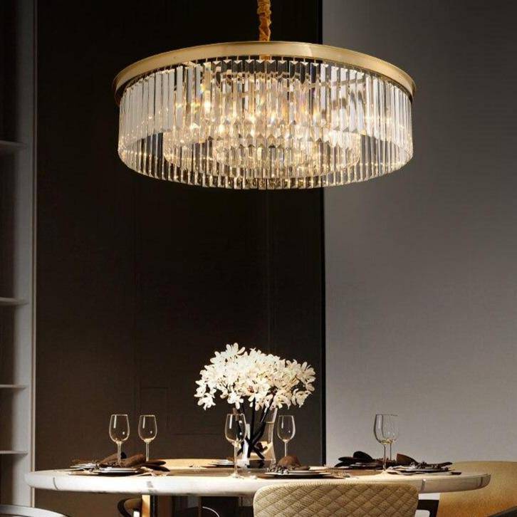 Suspension design LED abat-jour rond en verre et bordure dorée Luxury - vue 7 sur 7