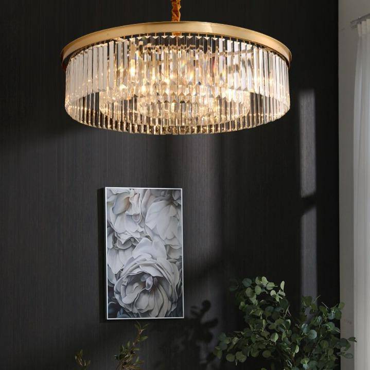 Suspension design LED abat-jour rond en verre et bordure dorée Luxury