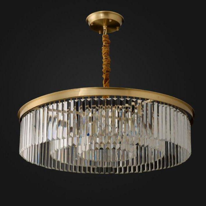 Suspension design LED abat-jour rond en verre et bordure dorée Luxury - vue 8 sur 7