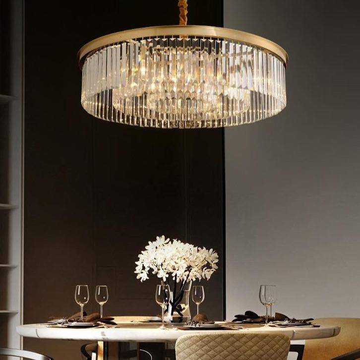 Suspension design LED abat-jour rond en verre et bordure dorée Luxury - vue 5 sur 7