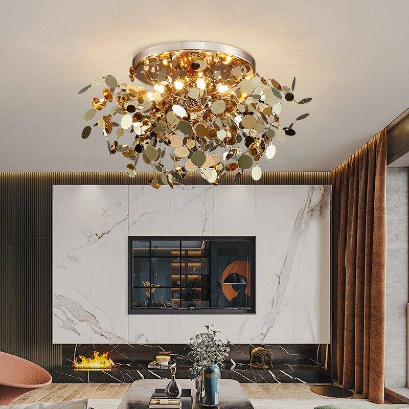 Plafonnier design LED avec feuilles dorées Creative