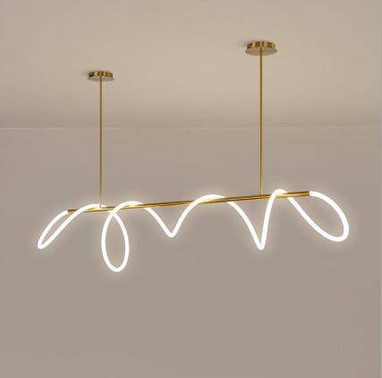 Suspension design avec tube doré et spirale LED