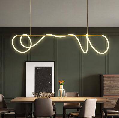 Suspension design avec tube doré et spirale LED