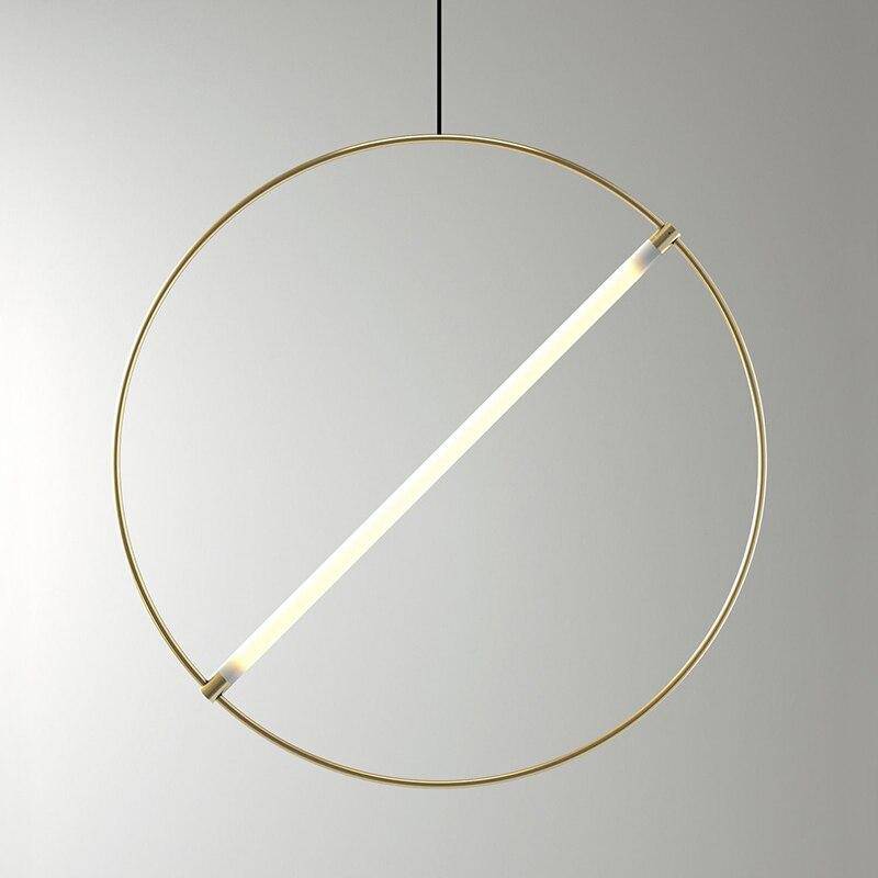 Suspension design LED avec cercle doré et tube lumineux Creative - vue 5 sur 5