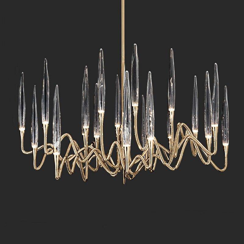 Lustre design LED avec tiges dorées et verre style Hotel - vue 11 sur 11