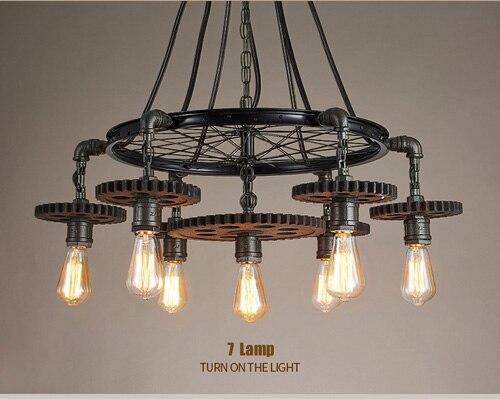 Lustre rétro LED avec ampoules Edison et engrenages industriels - vue 3 sur 6