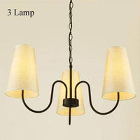 Suspension rétro LED en métal avec plusieurs abats-jours en tissu