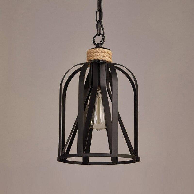 Suspension rustique LED avec cage en métal noir style industriel
