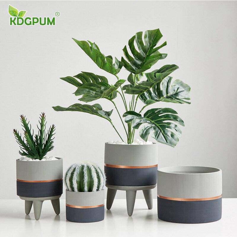 Cache-pot sur pied bas design effet ciment Ultra