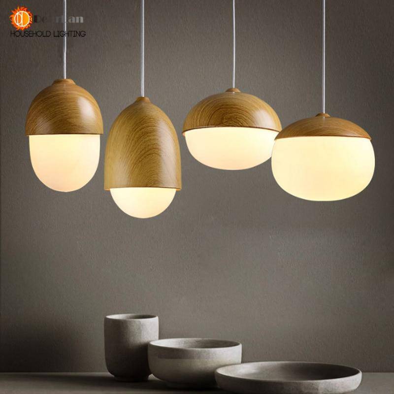Suspension moderne LED avec abat-jour arrondi en bois style Marla - vue 4 sur 8