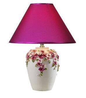 Lampe de chevet moderne à fleurs et abat-jour en tissu (plusieurs couleurs) - vue 4 sur 7