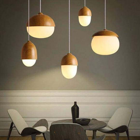 Suspension moderne LED avec abat-jour arrondi en bois style Marla - vue 3 sur 8