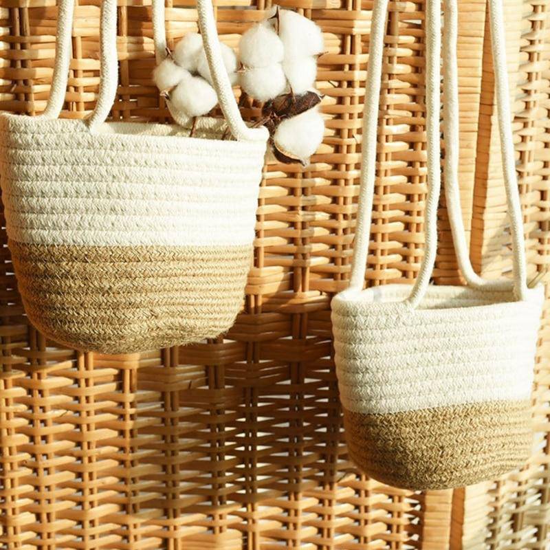 Cache-pots suspendu en osier style scandinave - vue 5 sur 7